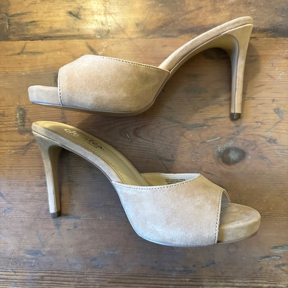 Charles David Nude Suede Slides 7M 3 3/4" Heel NWOT